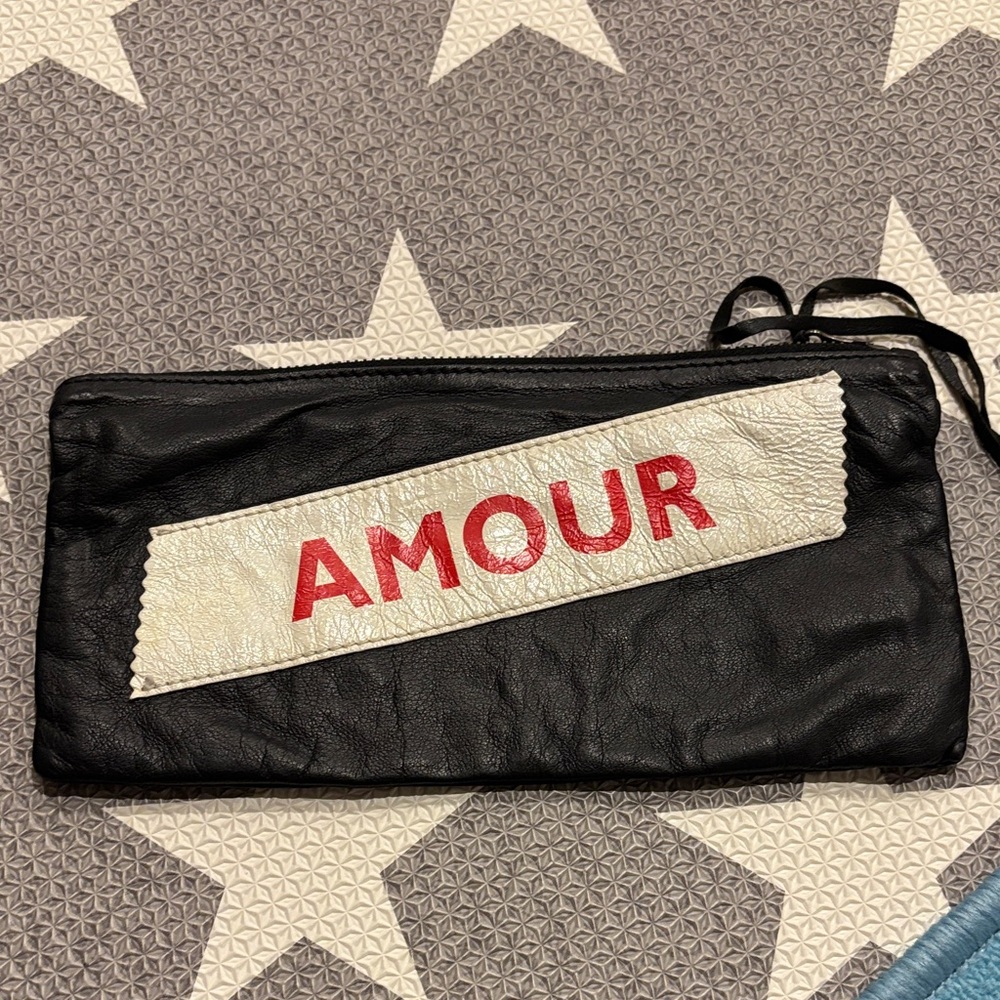 Elegant Black Clutch with Red 'Amour' Accent